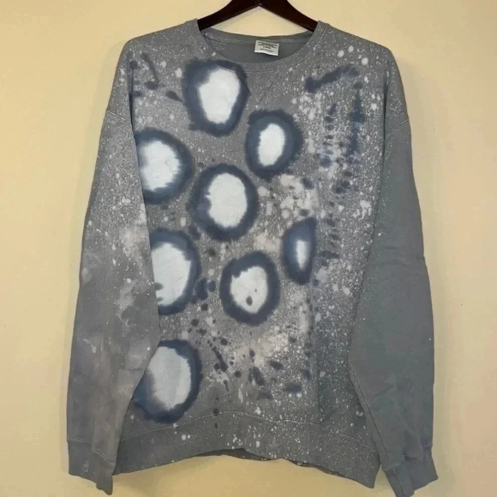 Gray Soft Up-cycled Comfort Washed Bleach Dyed Sweatshirt Size L
